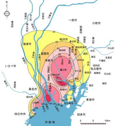 昭和36年以降の累積地盤沈下量量線図