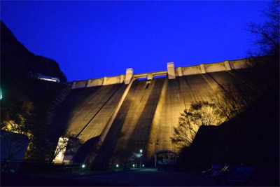 Illuminated dam in spring