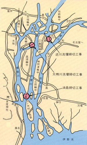 宝暦治水の工事箇所と当時の略図