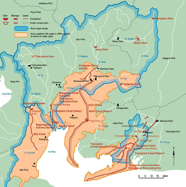 A map of Kiso River System and Toyo River System
