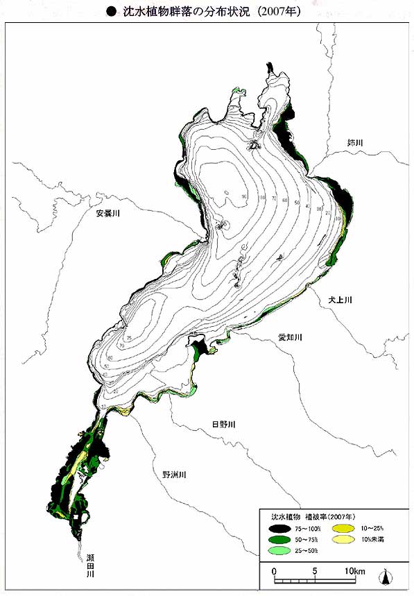 2007年沈水植物群落の分布状況の図