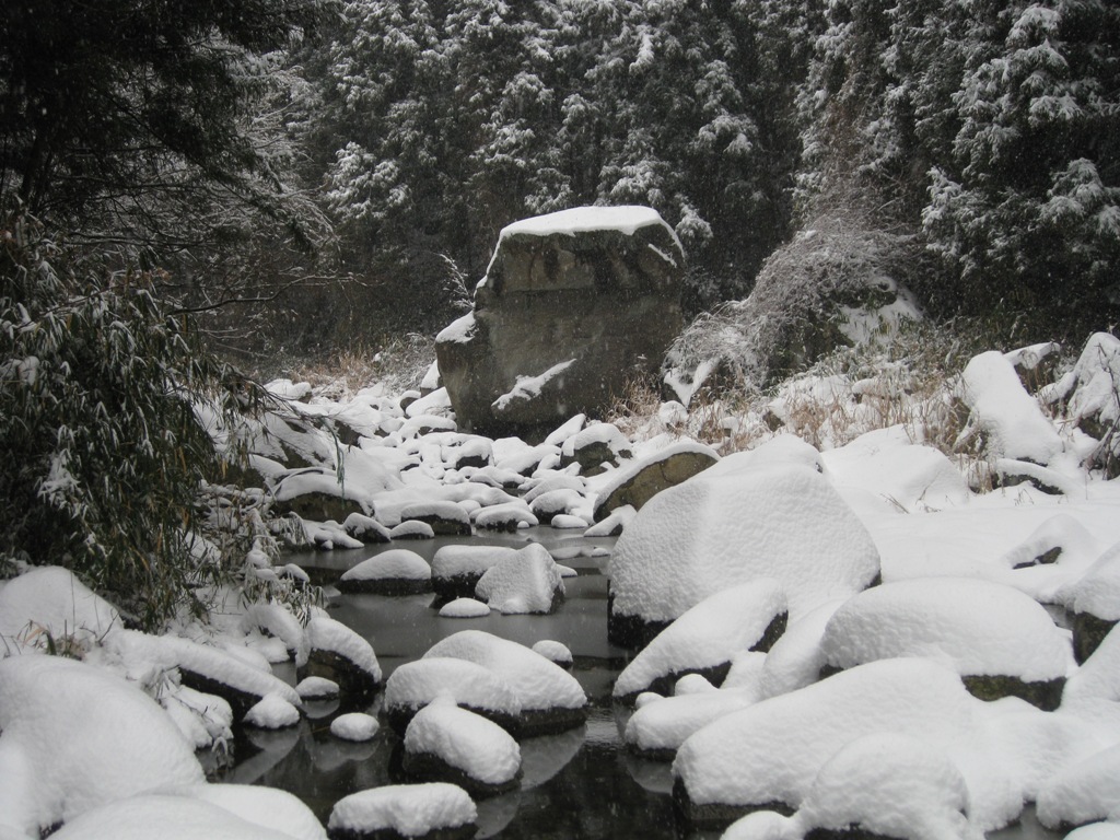 冬 石の上の雪　川上川